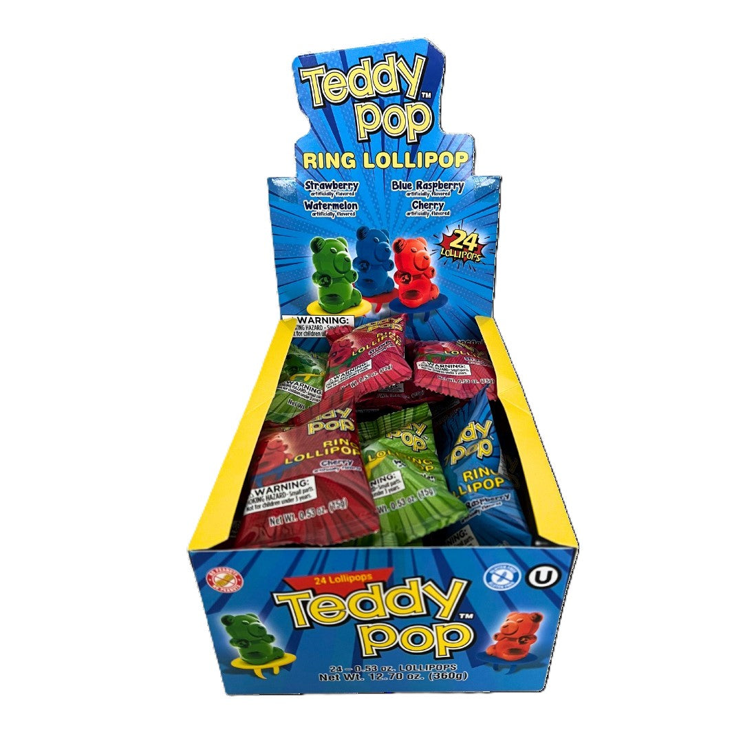 Teddy Pop Ring Lollipop, 24ct Box