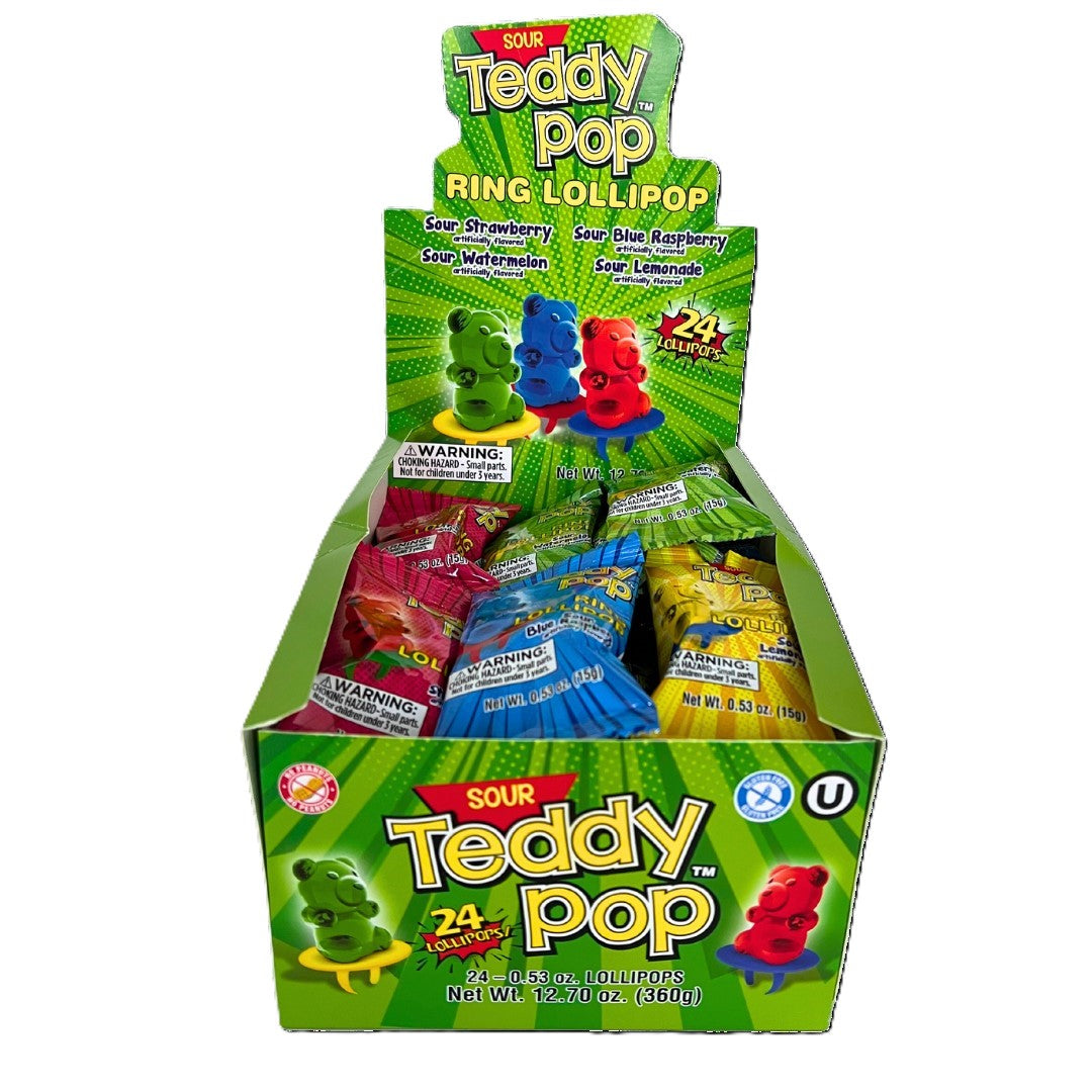 Sour Teddy Pop Ring Lollipop, 24ct Box