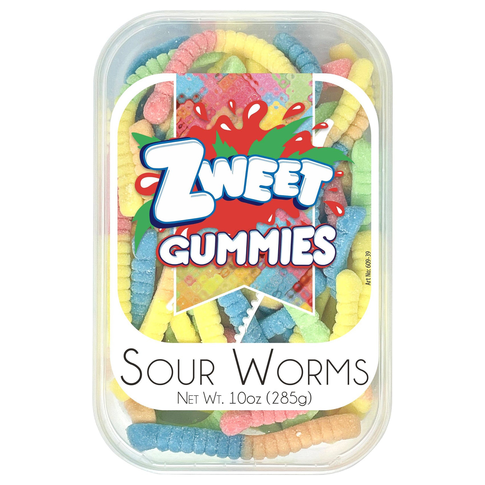 Zweet Gummies Sour Worms, 10oz Tubs, 6ct Case