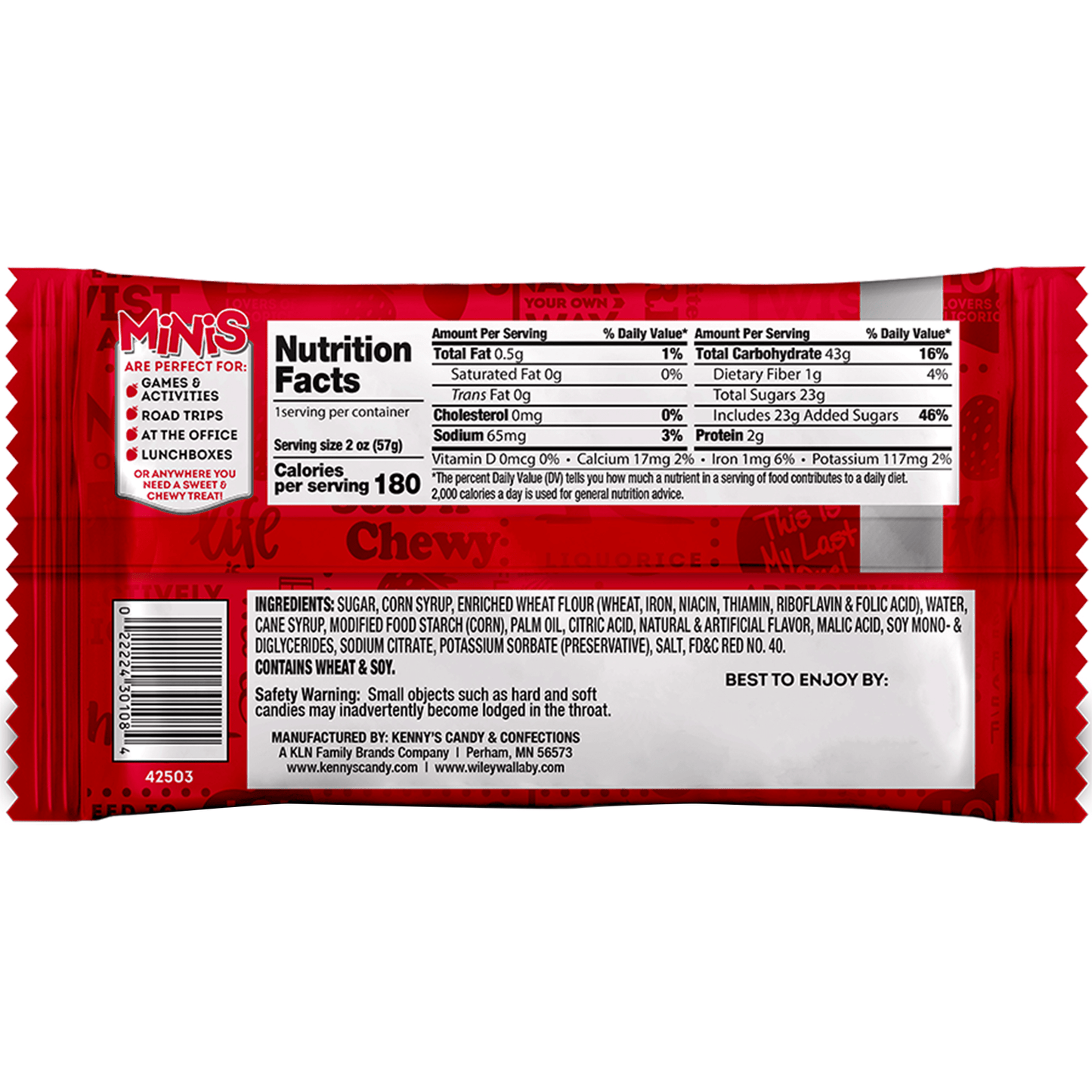 Wiley Wallaby Minis Classic Red Licorice Bite 3.5oz Bag 18ct