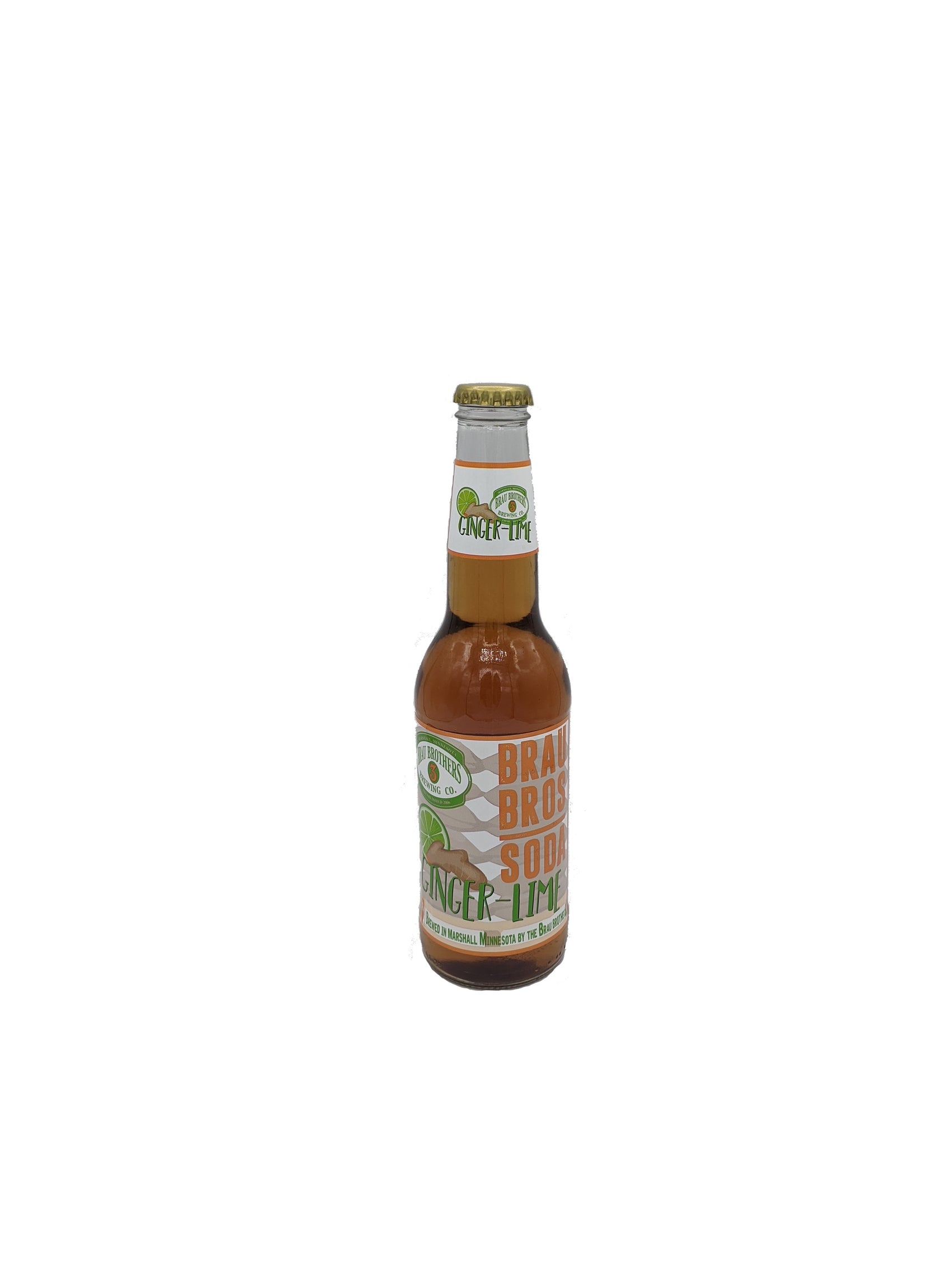 Brau Brothers Ginger Lime Soda, 24ct Glass Bottles