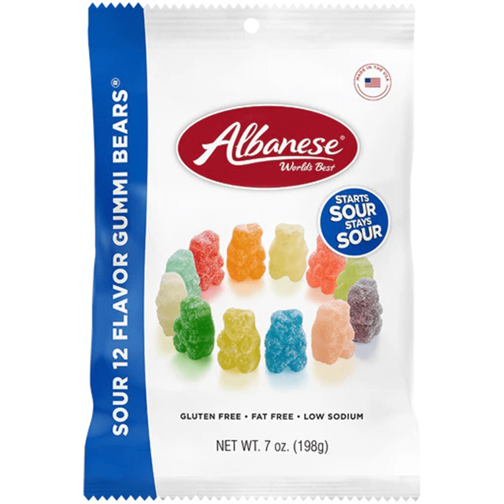 Albanese Sour Gummy Bears 12 Flavor, 7.0oz, 12ct Case
