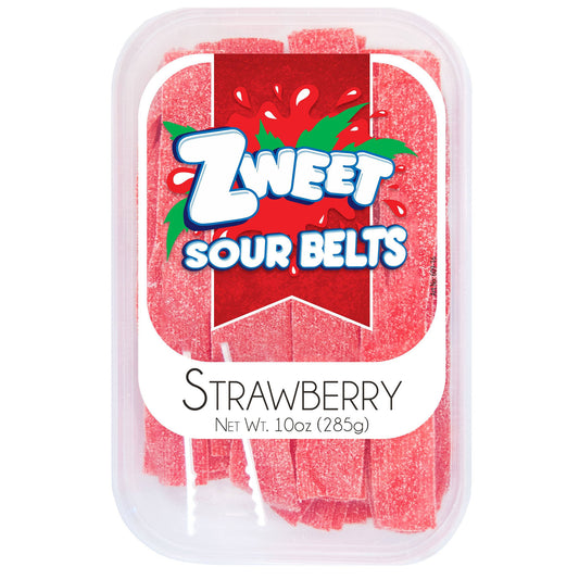 Zweet Gummies Sour Belts Strawberry, 10oz Tubs, 6ct Case