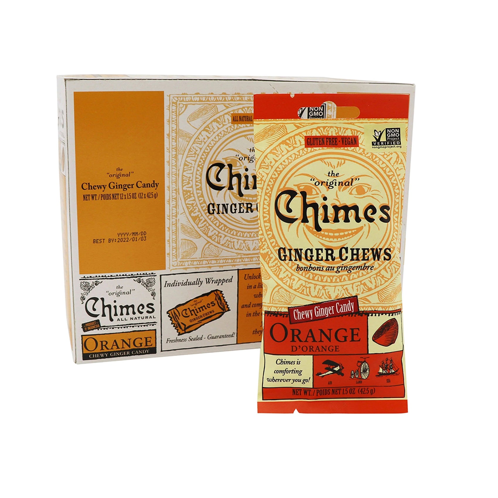 Chimes Orange Ginger Chews Candy, 12ct Case