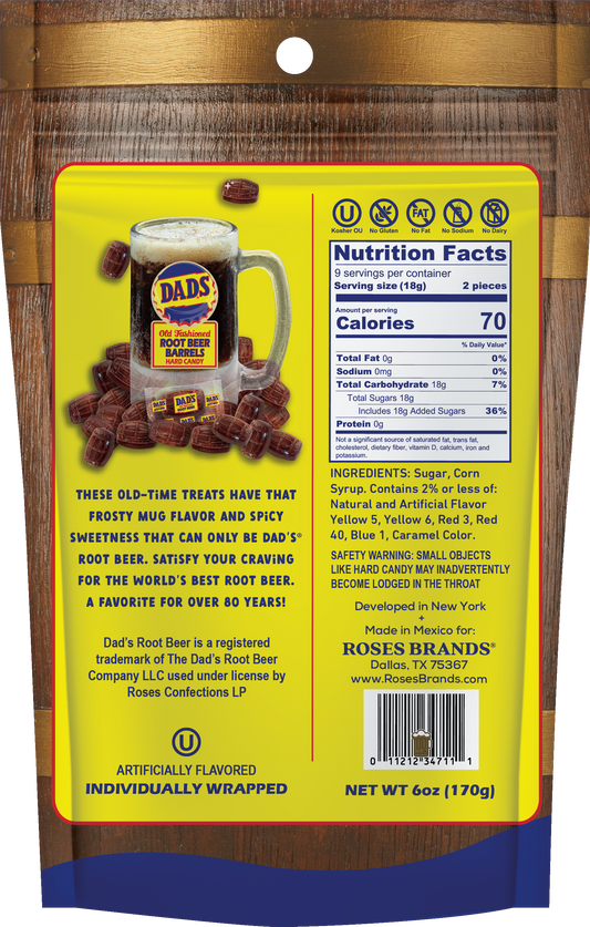 Dad's Old Fashioned Root Beer Barrels 6oz Bag, 6ct 