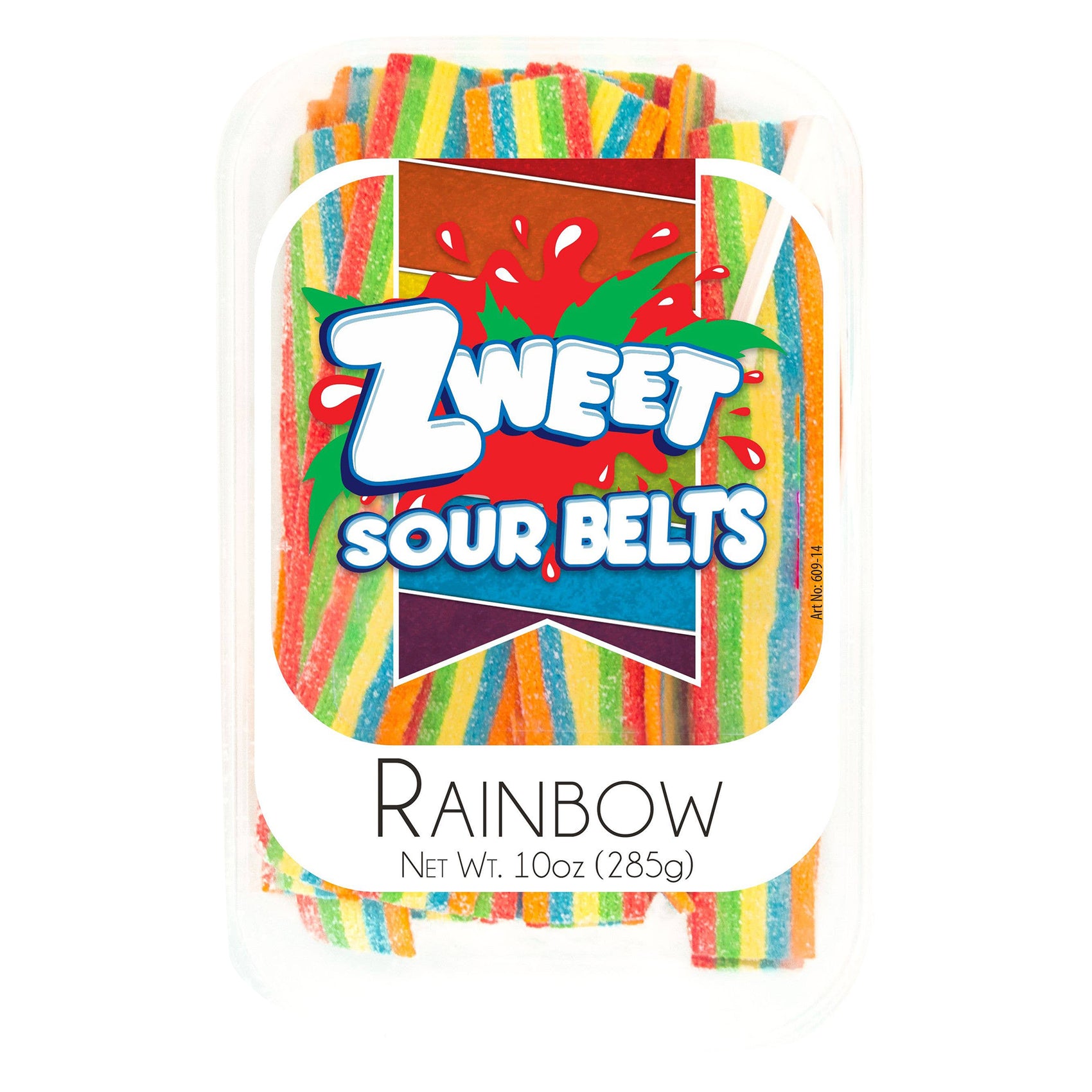 Zweet Gummies Sour Belts Rainbow, 10oz Tubs, 6ct Case