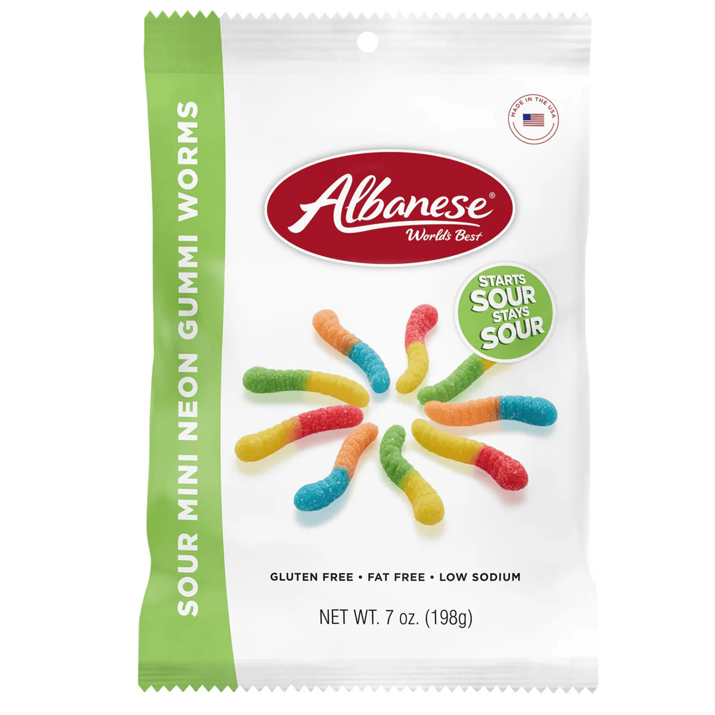 Albanese Mini Neon Sour Gummy Worms, 7oz,12ct Case