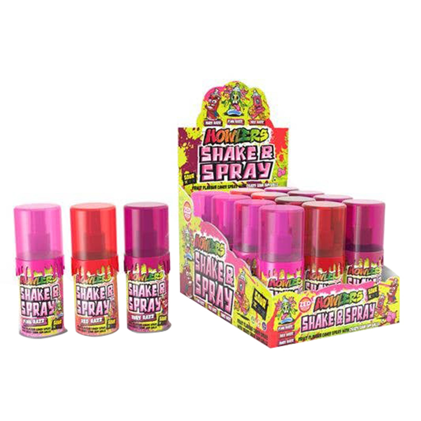 Albert's Howlers Shake & Spray Sour, Pink/Red/Ruby, 12ct