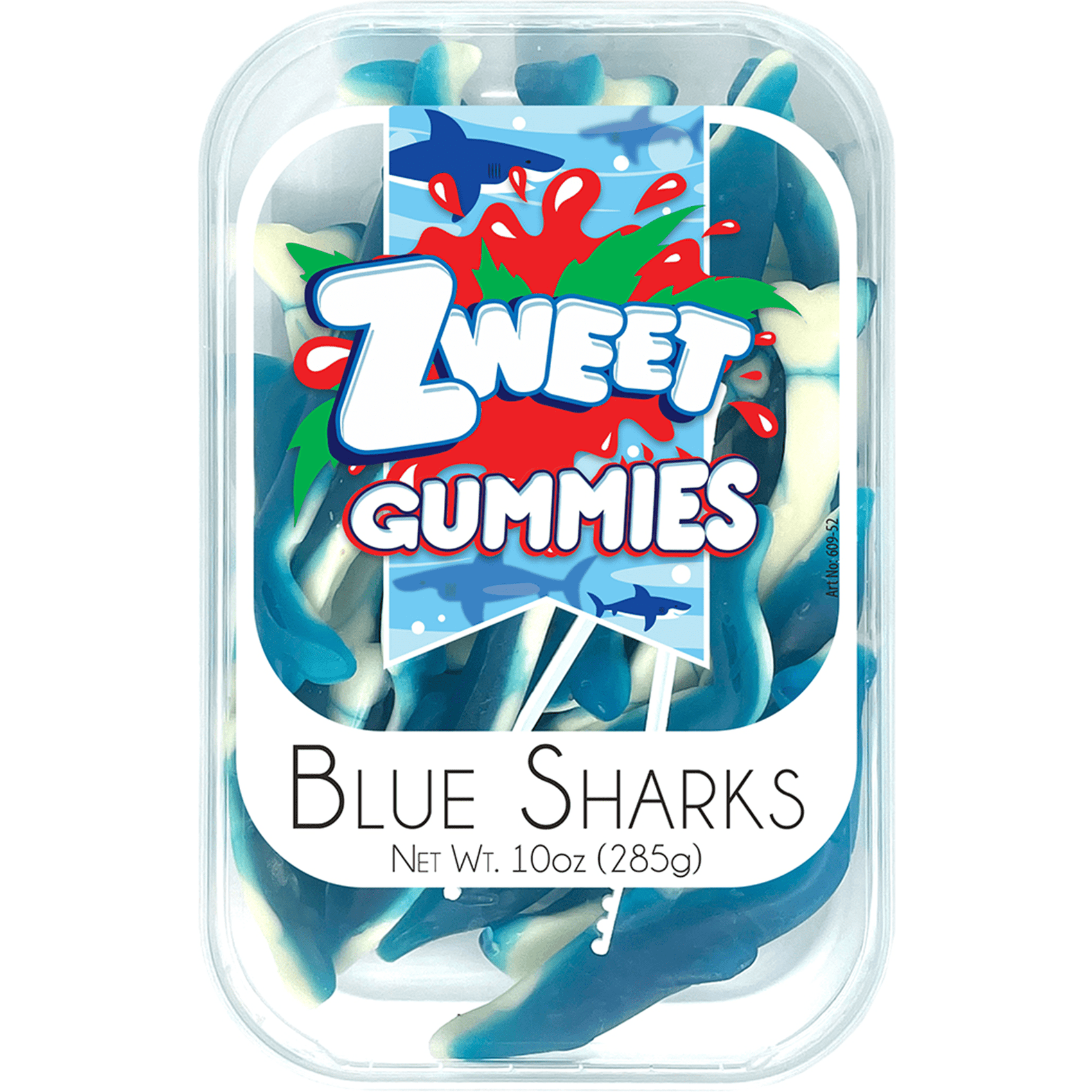 Zweet Gummies Blue Sharks, 10oz Tubs, 6ct Case