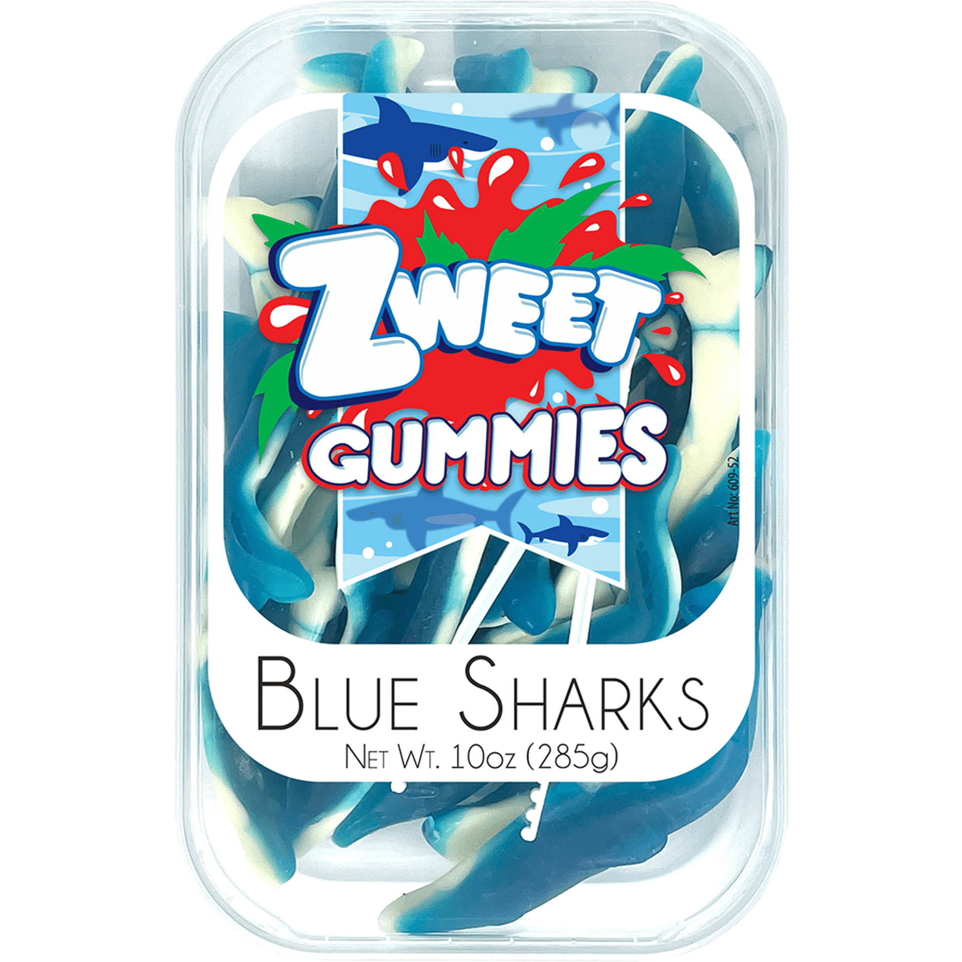 Zweet Gummies Blue Sharks, 10oz Tubs, 6ct Case