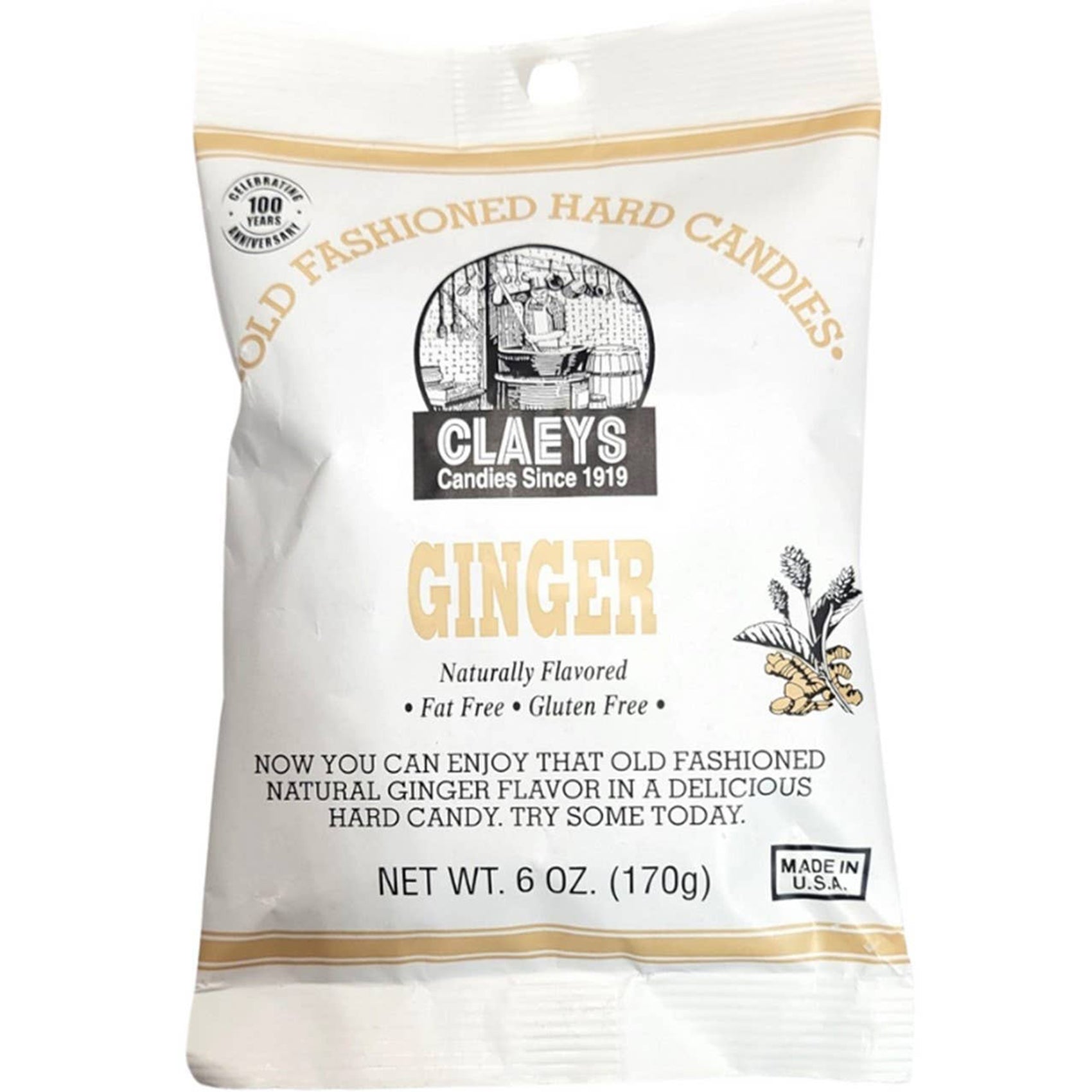 Claeys Old Fashioned Hard Candies Ginger, 6oz Bag 24ct