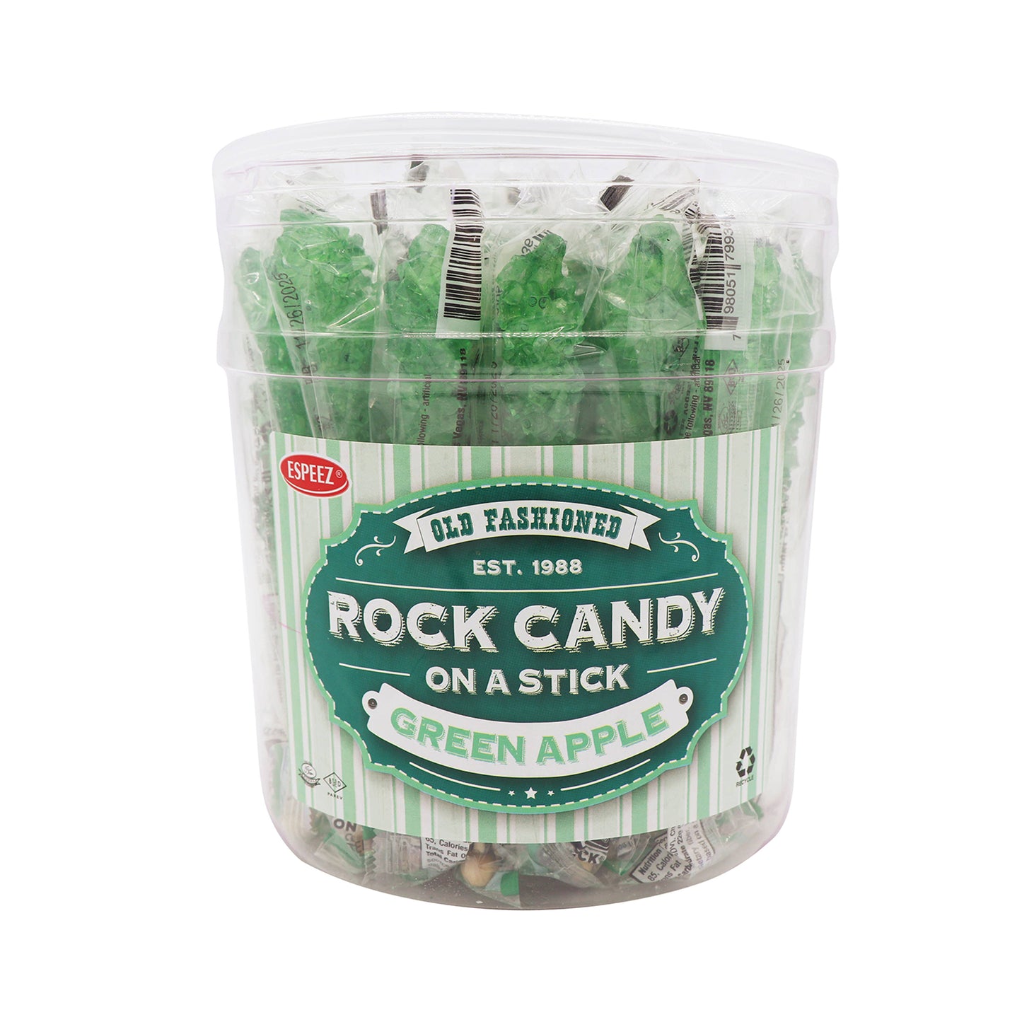 Rock Candy Sticks Green Apple, 0.8oz, 36ct Tub