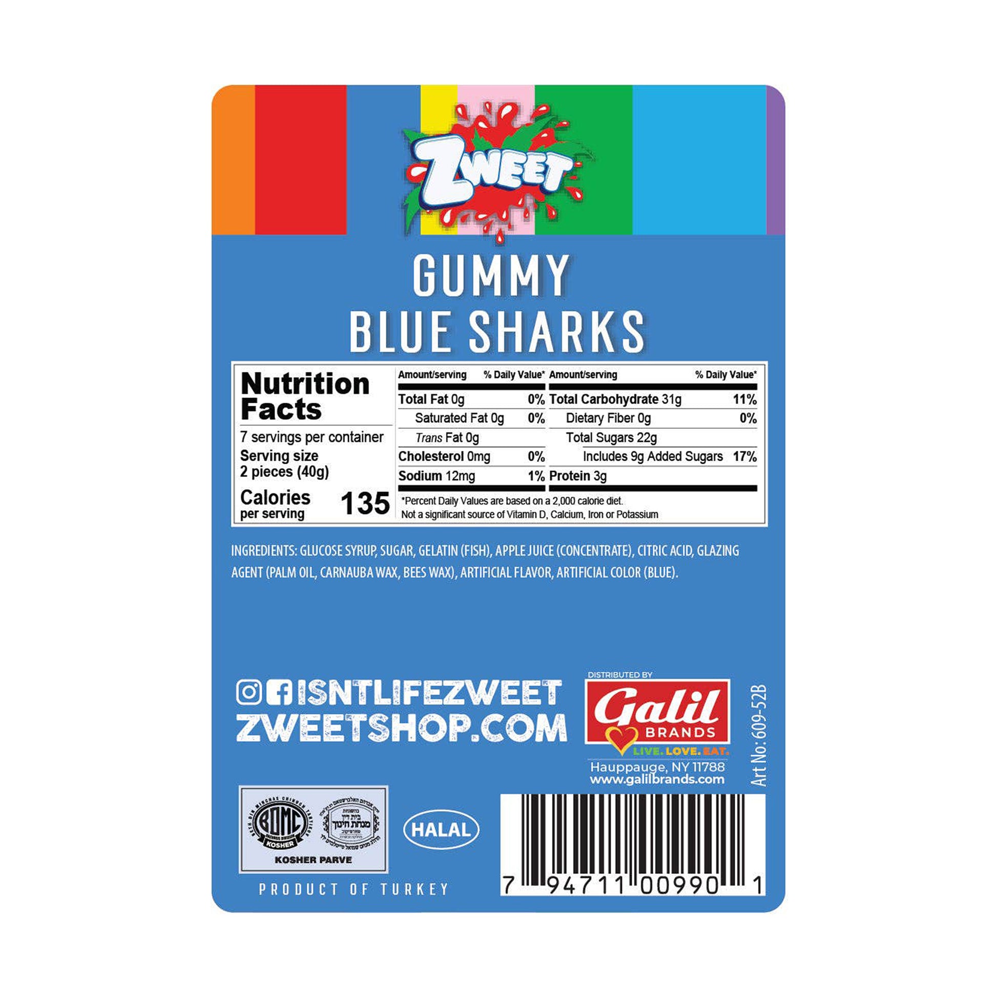Zweet Gummies Blue Sharks, 10oz Tubs, 6ct Case