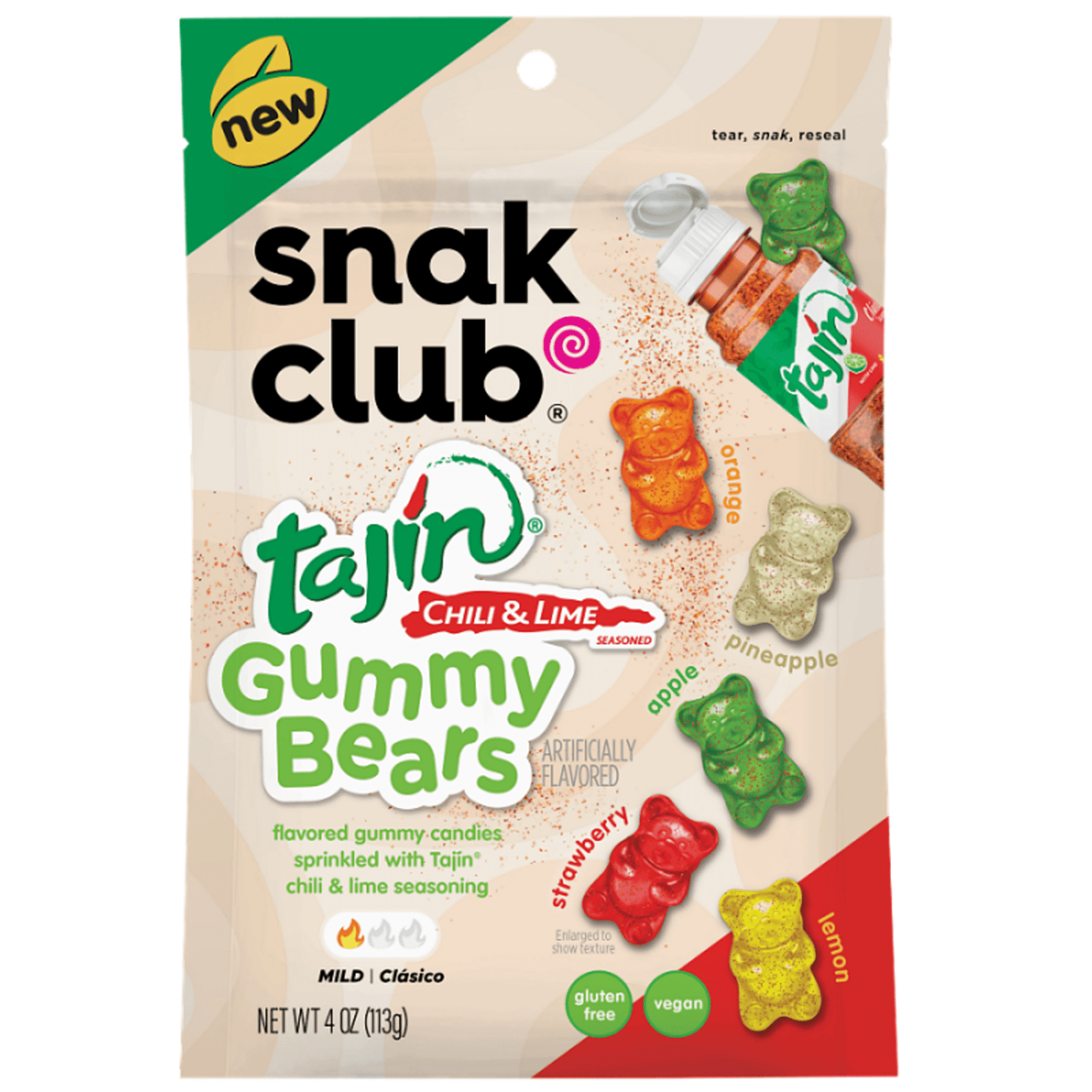 Snak Club Tajin Chili & Lime Gummy Bears, 4oz Bag 6ct