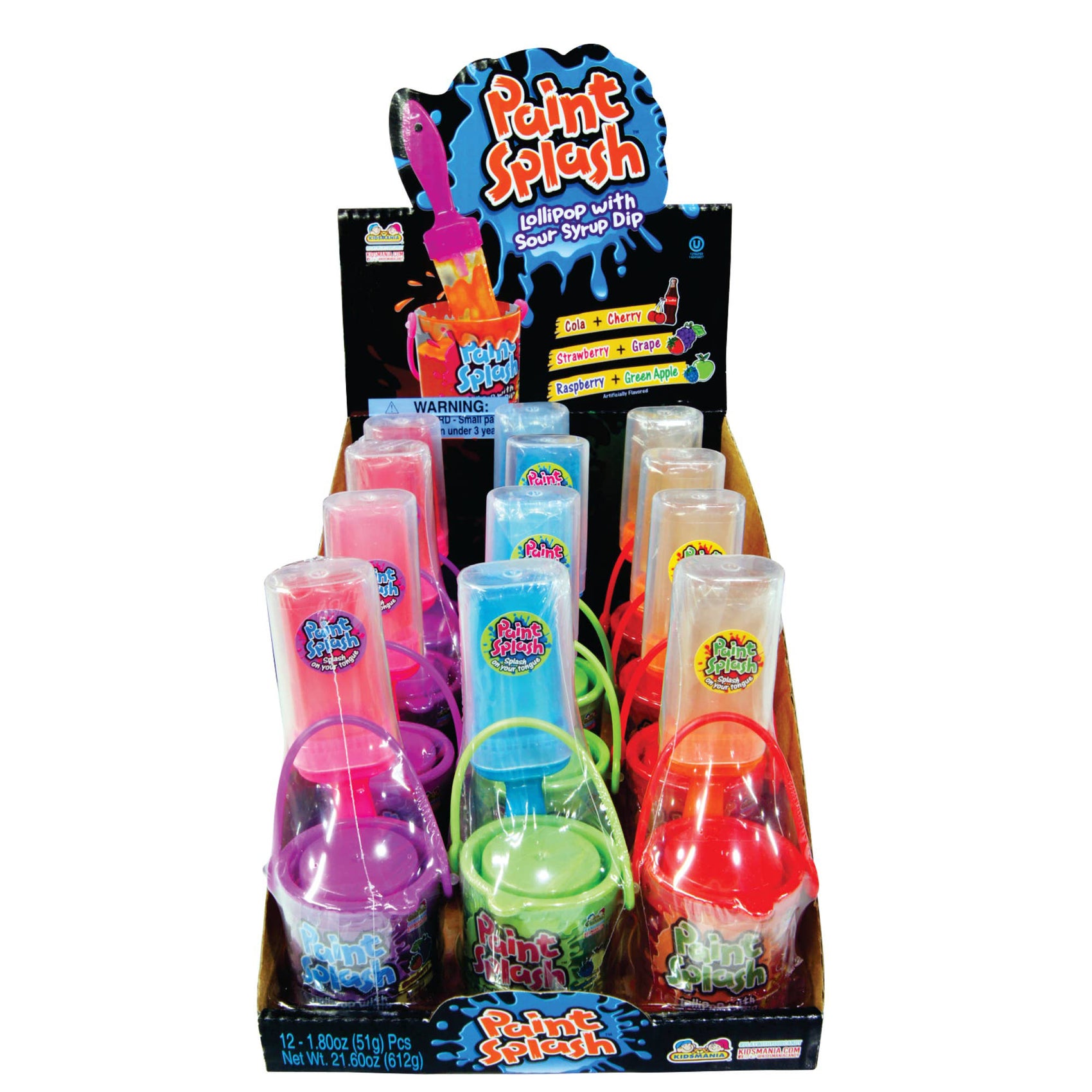 Kidsmania Paint Splash, Lollipop w/Sour Syrup Dip, 12ct
